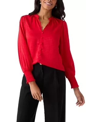 Women's Long Sleeve Jacquard Button Front Blouse