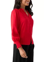 Women's Long Sleeve Jacquard Button Front Blouse