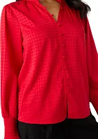 Women's Long Sleeve Jacquard Button Front Blouse