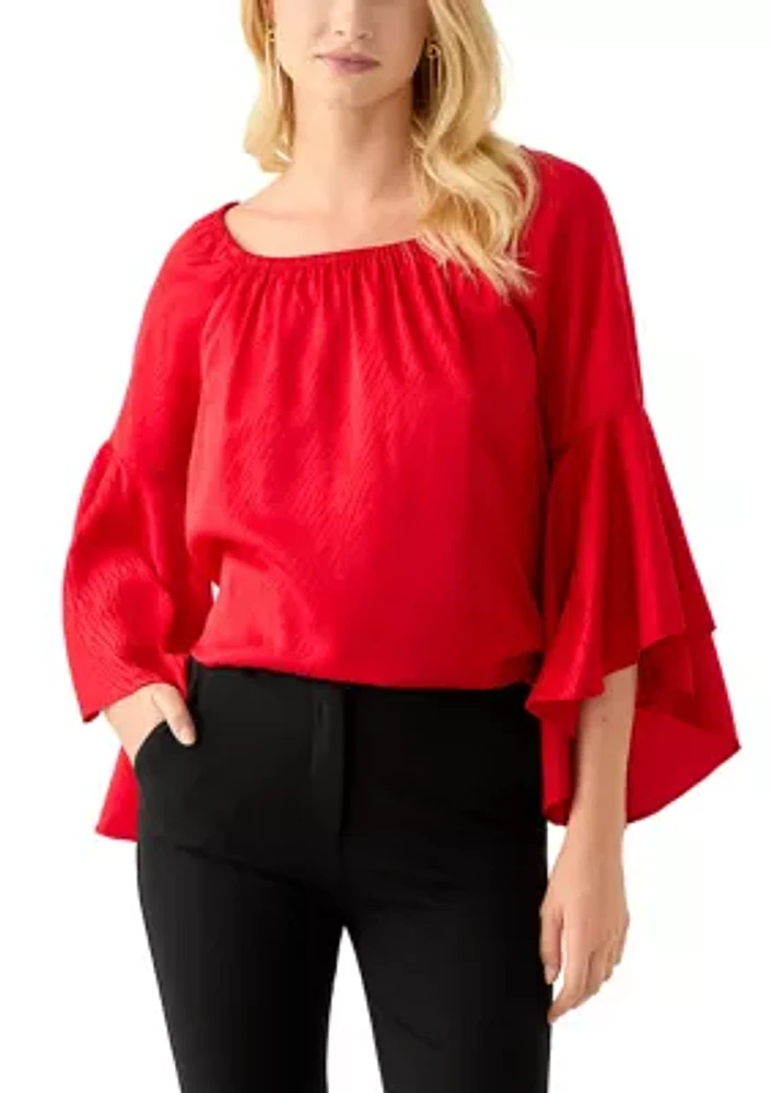 Women's Tulip Sleeve Satin Blouse