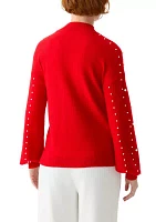 Women's Mock Neck Pearl Embellished Sweater