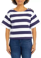 Women's Short Sleeve Stripe Ponte Top