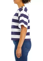 Women's Short Sleeve Stripe Ponte Top