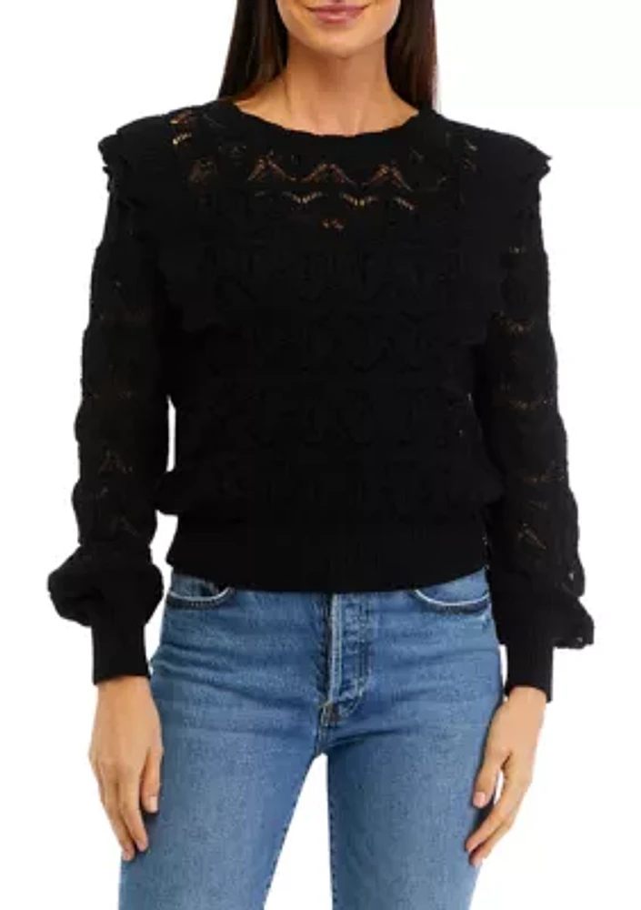 Women's Ruffle Pointelle Sweater