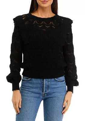 Women's Ruffle Pointelle Sweater