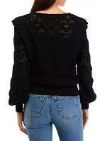 Women's Ruffle Pointelle Sweater