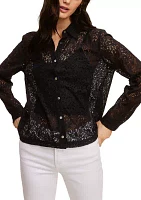 Women's Long Sleeve Button Front Lace Top