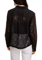 Women's Long Sleeve Button Front Lace Top