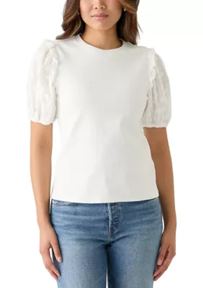 Women's Short Sleeve Knit Woven Top