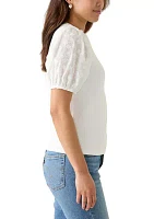 Women's Short Sleeve Knit Woven Top