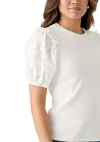 Women's Short Sleeve Knit Woven Top