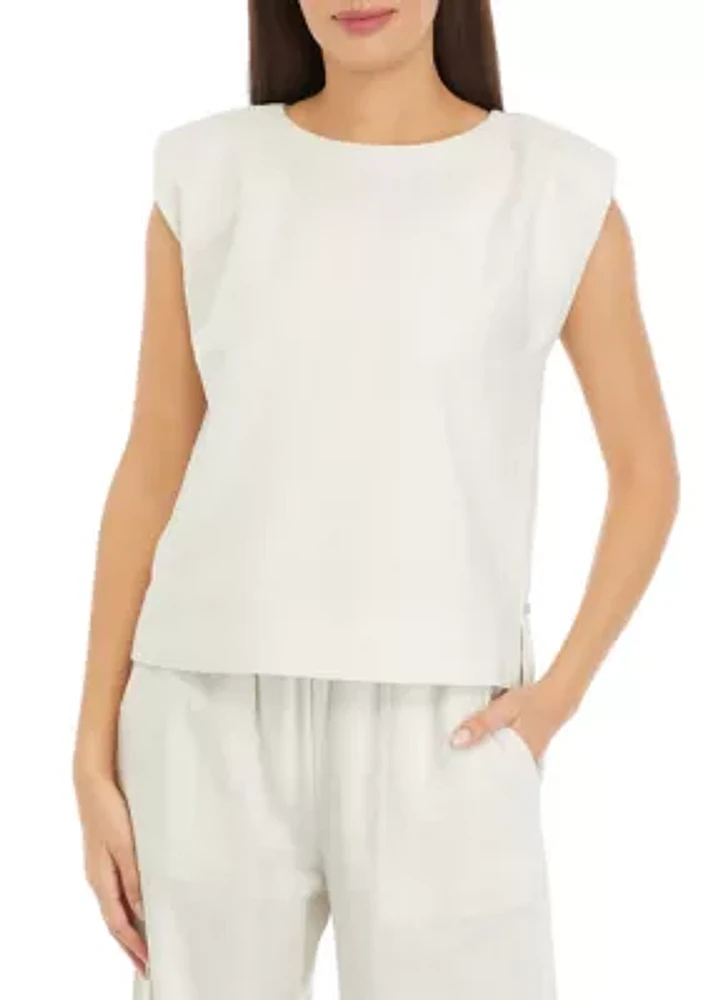 Women's Solid Linen Top with Shoulder Pads