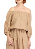 Women's Solid Linen Off the Shoulder Blouse