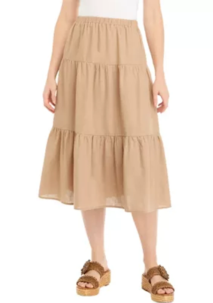 Women's Solid Tiered Linen Rayon Skirt