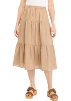 Women's Solid Tiered Linen Rayon Skirt