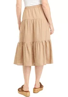 Women's Solid Tiered Linen Rayon Skirt