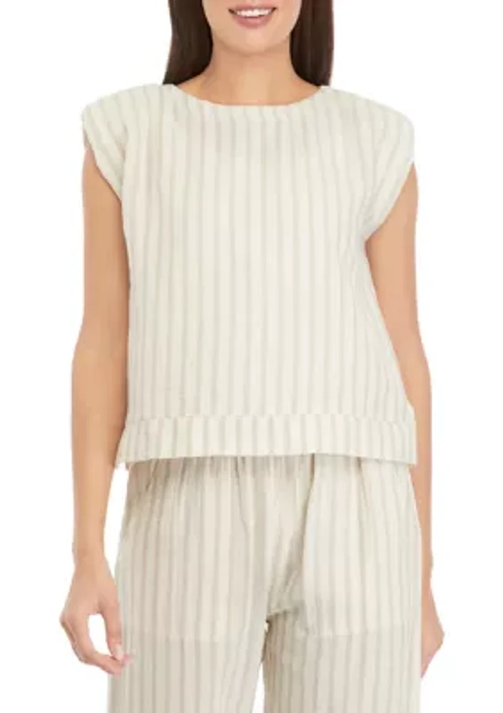 Women's Striped Linen Top with Shoulder Pads