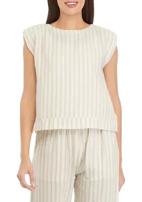 Women's Striped Linen Top with Shoulder Pads