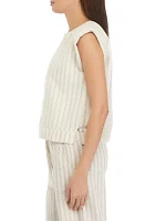 Women's Striped Linen Top with Shoulder Pads