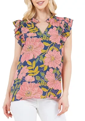 Short Sleeve Floral Printed Blouse