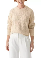 Women's Embellished Crew Neck Cable Knit Sweater