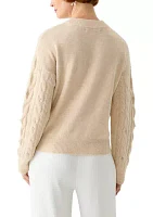 Women's Embellished Crew Neck Cable Knit Sweater