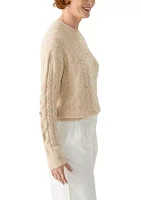 Women's Embellished Crew Neck Cable Knit Sweater