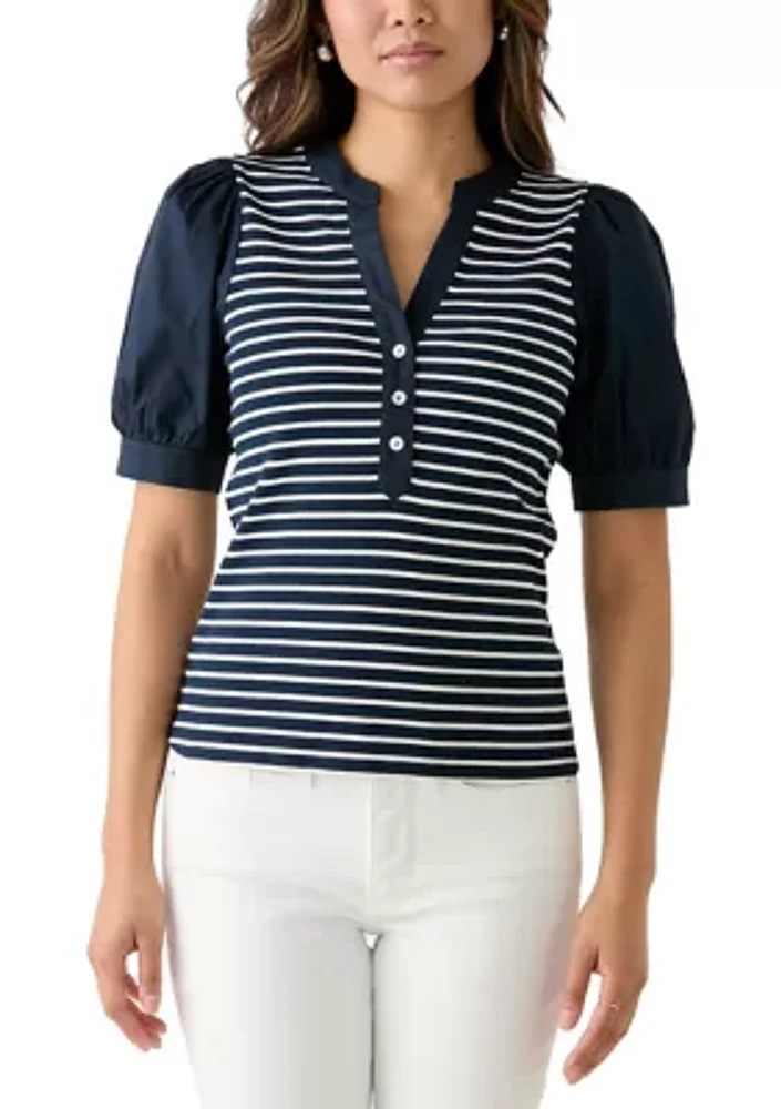 Women's Stripe Ribbed Knit Poplin Top