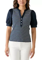 Women's Stripe Ribbed Knit Poplin Top