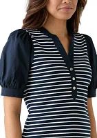 Women's Stripe Ribbed Knit Poplin Top