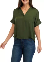 Women's Short Sleeve Collar Satin Blouse