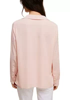 Women's Lace Trim Long Sleeve Blouse