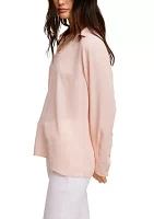 Women's Lace Trim Long Sleeve Blouse