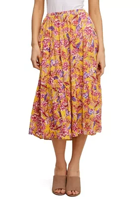 Women's Floral Printed Tiered Midi Skirt