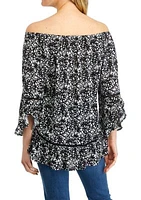 Women's Off the Shoulder Printed Ruffle Sleeve Blouse