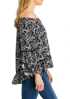 Women's Off the Shoulder Printed Ruffle Sleeve Blouse