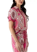 Women's Border Printed Satin Washed Blouse