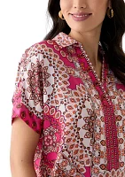 Women's Border Printed Satin Washed Blouse