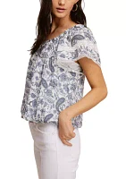 Women's Paisley Print Flutter Sleeve Blouse