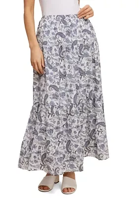 Women's Paisley Printed Tiered Midi Skirt