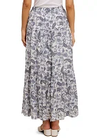 Women's Paisley Printed Tiered Midi Skirt