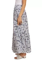 Women's Paisley Printed Tiered Midi Skirt