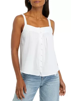 Women's Solid Cotton Gauze Button Front Tank Top