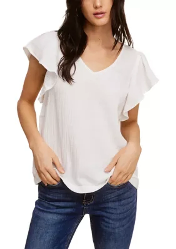 Women's Cotton Gauze Flutter Sleeve Top