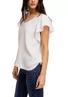 Women's Cotton Gauze Flutter Sleeve Top