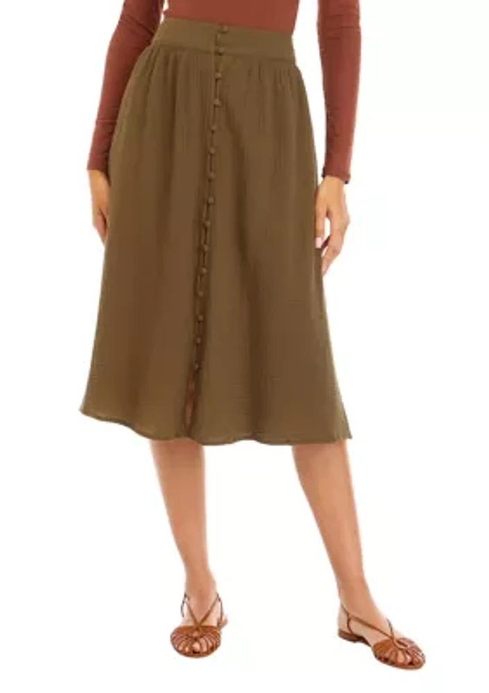 Women's Button Front Midi Skirt