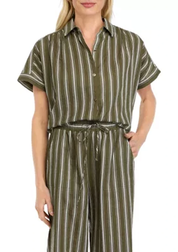 Women's Striped Cotton Gauze Button Front Camp Shirt