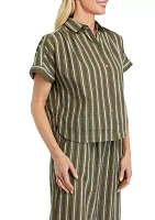 Women's Striped Cotton Gauze Button Front Camp Shirt