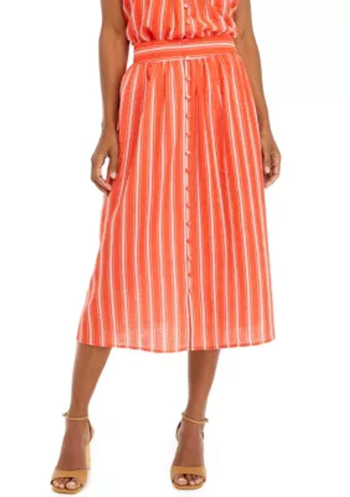 Women's Button Front Stripe Cotton Gauze Skirt