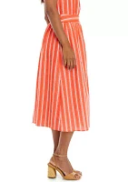 Women's Button Front Stripe Cotton Gauze Skirt